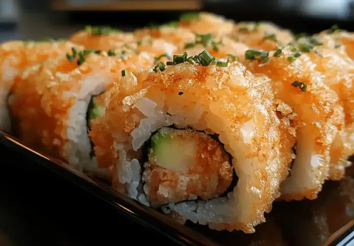 Chrupiące rolki sushi z awokado i krewetkami, posypane szczypiorkiem. Idealne, gdy zastanawiasz się, jak zrobić sushi.