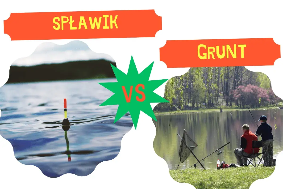 Spławik na wodzie kontra wędkarze nad jeziorem. Porównanie metod: jak ustawić grunt na spławik i jak łowić na grunt.